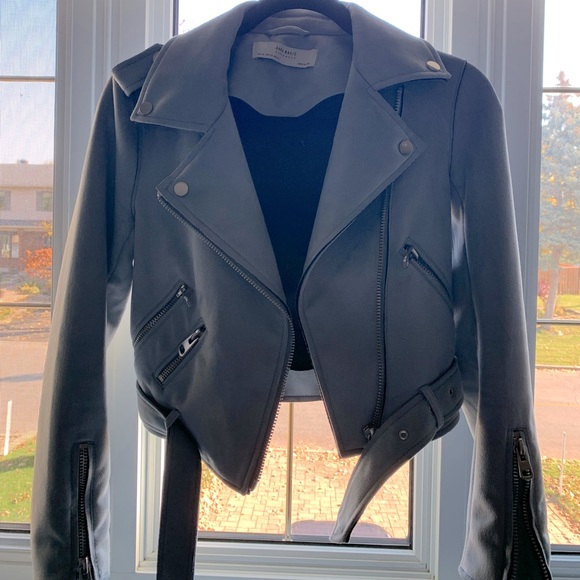 zara biker jacket - grey-blue suede - Picture 1 of 5